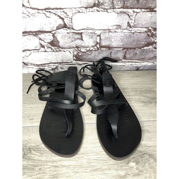 Free People Vacation Day Black Leather Gladiator Thong Sandal Size 39EU/8.5M US - Picture 16 of 16